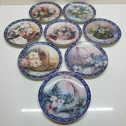 Vintage porcelain Lena Liu Basket Bouquets plate set of 8 great condition