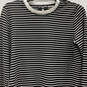 Womens Black White Striped Ruffled Long Sleeve Pullover Blouse Top Size S image number 3