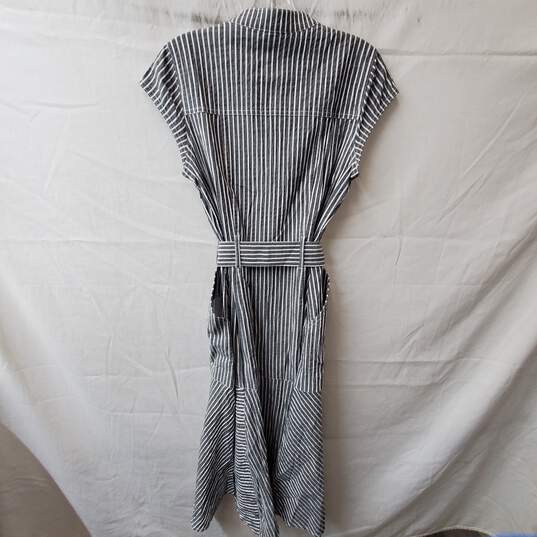 White House Black Market Gray Striped Tie Waist Dress Size 4 image number 2