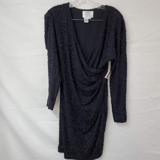 Carmen Marc Valvo Black Cotton Beaded Midi Dress Women's S image number 1
