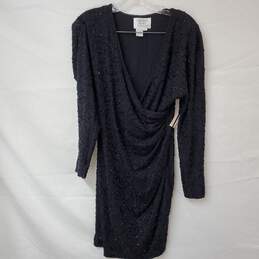 Carmen Marc Valvo Black Cotton Beaded Midi Dress Women's S