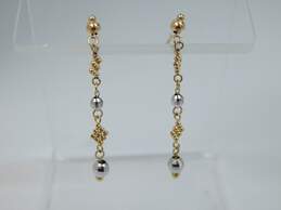 14K Yellow & White Gold Bead & Dangle Post Earrings 1.3g
