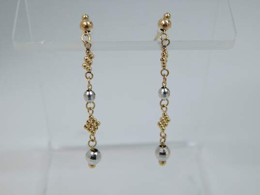 14K Yellow & White Gold Bead & Dangle Post Earrings 1.3g image number 1