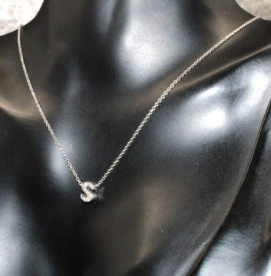 14K White Gold "S" Pendant Necklace with Moissanite Stones - 16.5" Length image number 2