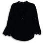 Womens Black Long Sleeve Spread Collar 1/4 Button Blouse Top Size Medium image number 3