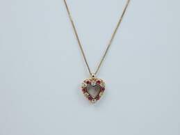 14K Yellow Gold Spinel & White Sapphire Heart Pendant On Box Chain Necklace 2.5g alternative image