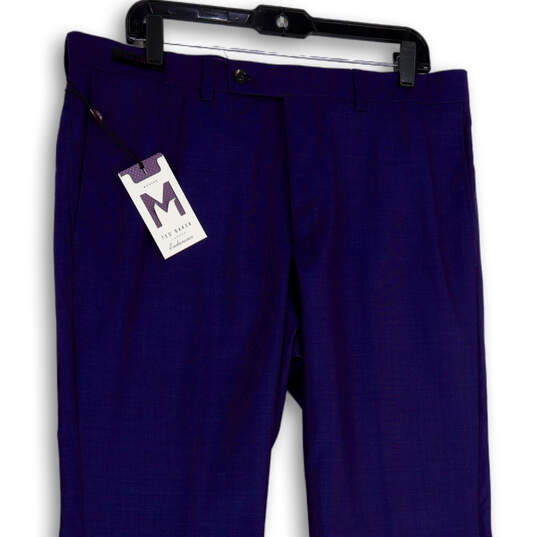 NWT Mens Blue Flat Front Slash Pockets Straight Leg Dress Pants Size 36R image number 2