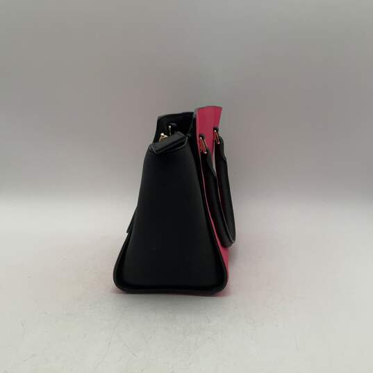 Michael Kors Womens Pink Black Leather Double Handle Satchel Bag Purse image number 7