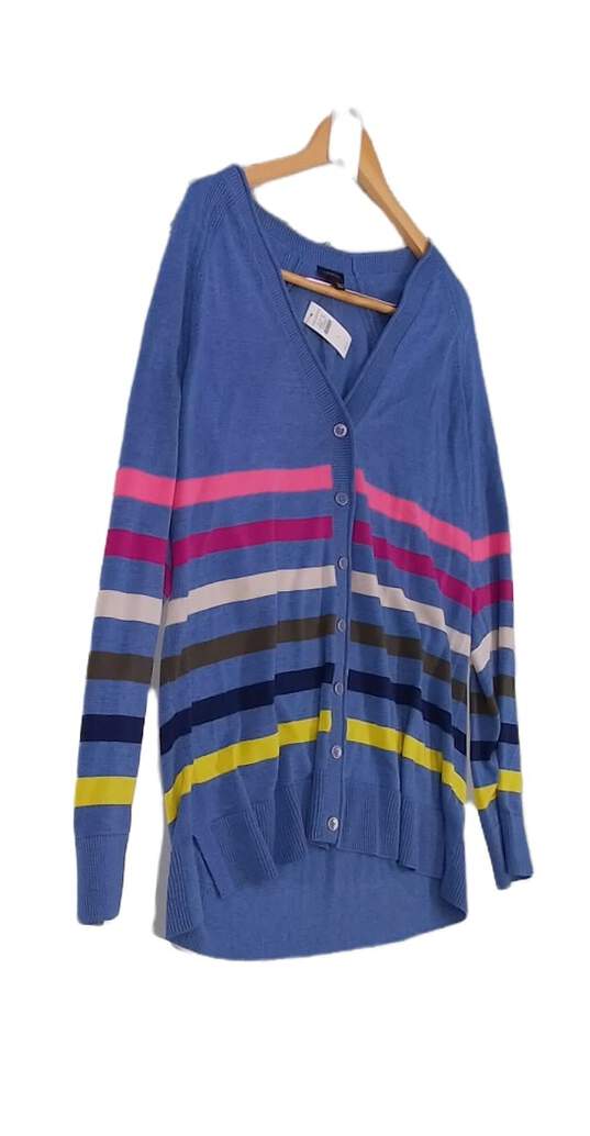 NWT Womens Blue Striped Long Sleeve Button Front Cardigan Sweater Large image number 3