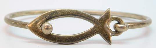Taxco 925 Vintage Fish Design Hook Bangle Bracelet 15.1g image number 4