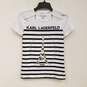 Womens White Black Striped Round Neck Short Sleeve Pullover T-Shirt Sz XXS image number 1