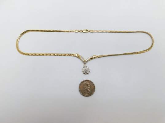 14K Yellow Gold 0.32 CTTW Diamond Chevron Drop Pendant Herringbone Chain Necklace 8.0g image number 5