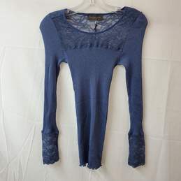 Rosemunde Copenhagen Blue Lace & Silk Long Sleeve Shirt Size M