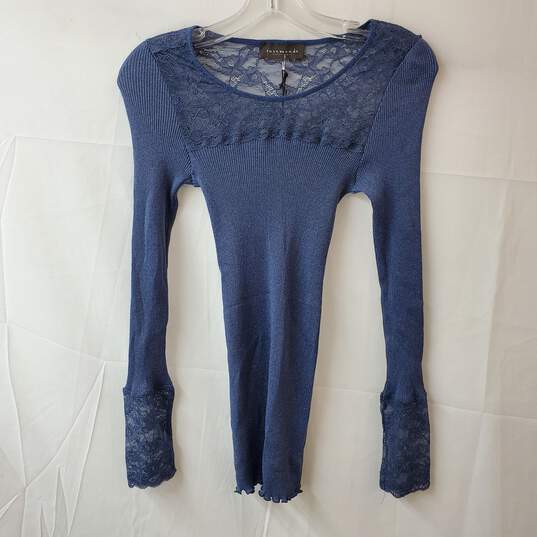 Rosemunde Copenhagen Blue Lace & Silk Long Sleeve Shirt Size M image number 1