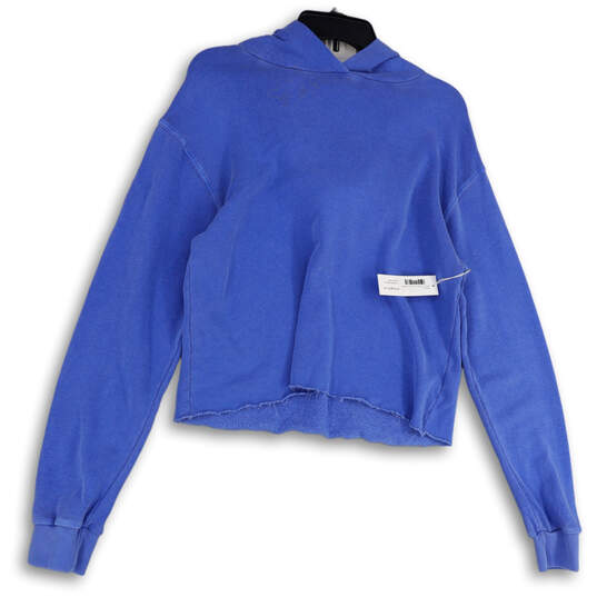 NWT Womens Blue Long Sleeve Regular Fit Cropped Pullover Hoodie Size Small image number 1