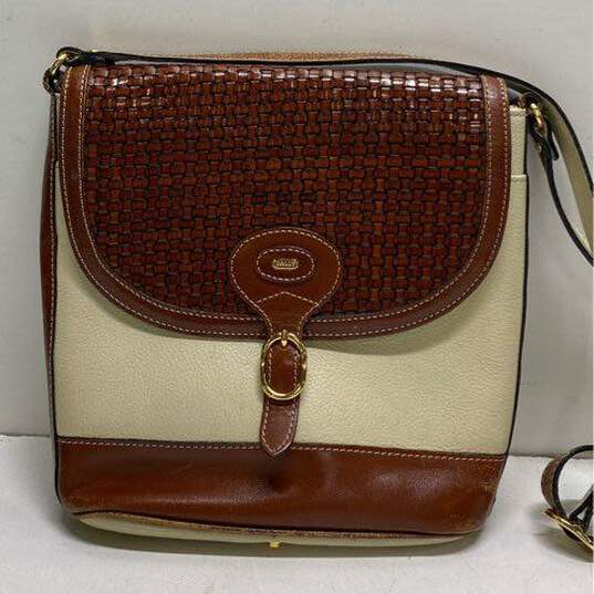 Bally Leather Vintage Woven Flap Crossbody Cream Brown image number 1