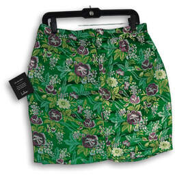 NWT Womens Green Purple Floral Asymmetrical Hem Back Zip Mini Skirt Size L alternative image