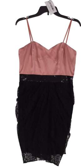 NWT Womens Pink Black Spaghetti Strap Zip Slip Mini Dress Size 11/12