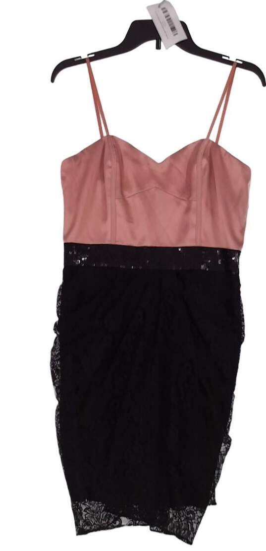 NWT Womens Pink Black Spaghetti Strap Zip Slip Mini Dress Size 11/12 image number 1