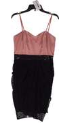 NWT Womens Pink Black Spaghetti Strap Zip Slip Mini Dress Size 11/12 image number 1