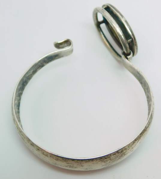 Vintage Taxco Mexico 925 Modernist Tigers Eye Oval Cabochon Hook Tapered Bangle Bracelet 34.9g image number 2