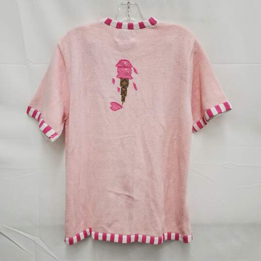 NWT VTG Quacker Factory WM's Pink Embroidered Summertime Short Sleeve Cardigan Size M image number 2