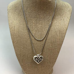 Designer Brighton Silver-Tone Crystal Stone Swirl Heart Pendant Necklace