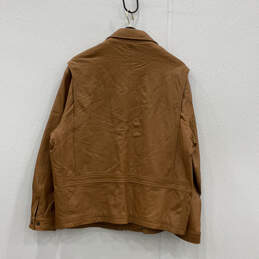 Mens Brown Long Sleeve Collared Pockets Full Zip Leather Jacket Size XL alternative image