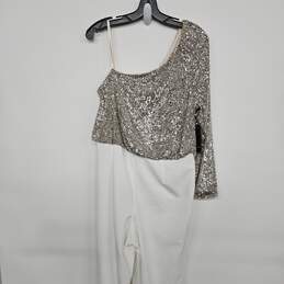 One-Shoulder Sequined Jumpsuit, Silver/White