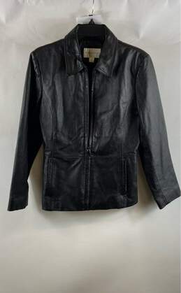 Worthington Womens Black Leather Long Sleeve Full Zip Jacket Size Small