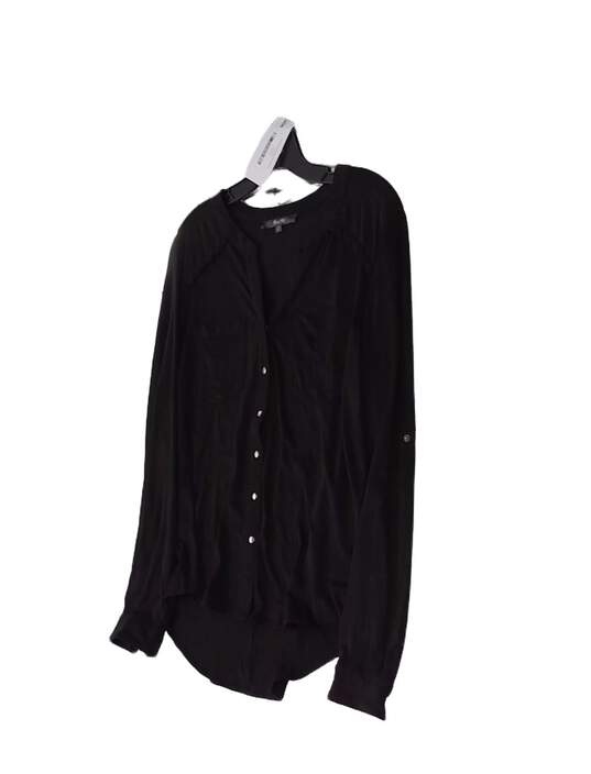 Womens Black Long Sleeve V Neck Casual Button Up Shirt Size Small image number 2