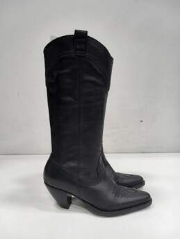 Women's Black Leather Kitten Heel Embordered Western Boots 7M