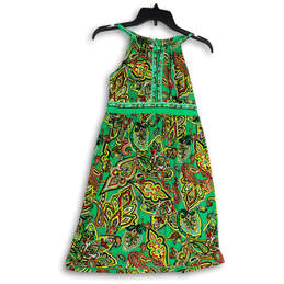 Womens Green Paisley Sleeveless Halter Neck Knee Length A-Line Dress Size P alternative image