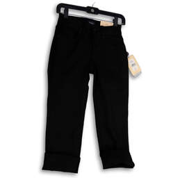 NWT Womens Black Dark Wash Pockets Stretch Straight Leg Jeans Size 00P