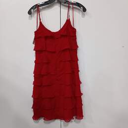 Women's Red Frilled Sleeveless Dress Size 4 NWT alternative image