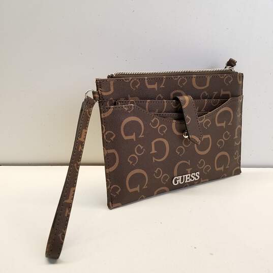 Guess G Logo Brown Leather Wristlet Clutch Wallet image number 6