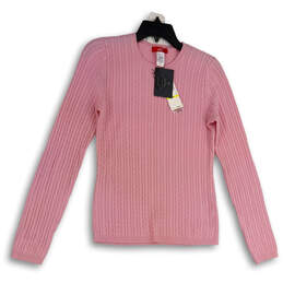 NWT Womens Pink Crew Neck Cable-Knit Long Sleeve Pullover Sweater Size M
