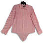 Womens Pink White Striped Long Sleeve Tie Front Button-Up Shirt Size 8 image number 4