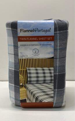 Flannel From Portugal Blue Plaid Flannel Sheet Set 3 Piece FULL 100% Cotton