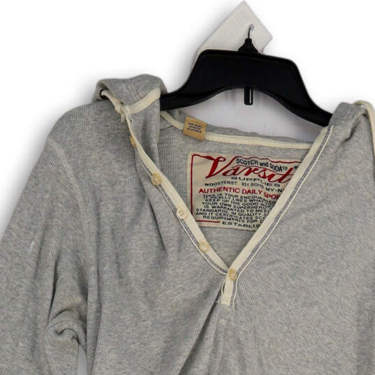 Womens Gray Long Sleeve Henley Neck Regular Fit Pullover Hoodie Size M image number 3