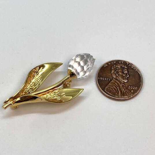 Designer Swarovski Gold-Tone Clear Crystal Tulip Flower Brooch Pin image number 2