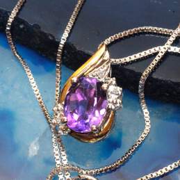 Sterling Silver 10k Yellow Gold Accent Amethyst Pendant W/ 925 Chain Neckless