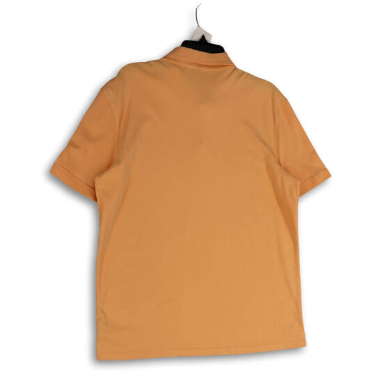 Mens Orange Short Sleeve Spread Collar Side Slit Polo Shirt Size Large image number 2