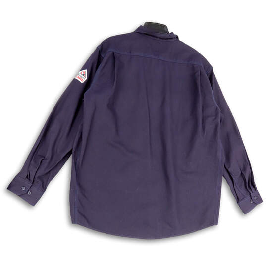 Mens Purple Spread Collar Pockets Long Sleeve Button-Up Shirt Size XL image number 2