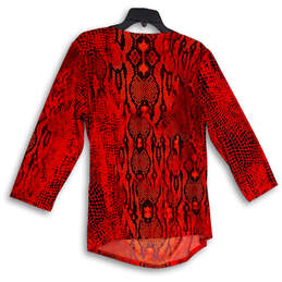 Womens Red Orange Snake Print Surplice Neck 3/4 Sleeve Blouse Top Size XL alternative image