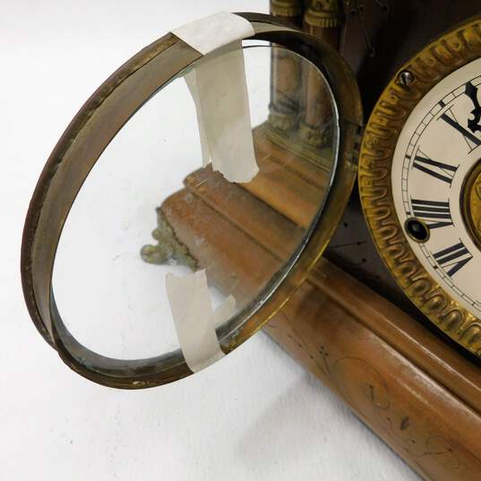 Vintage Ansonia Style Adamantine Style Wood Mantel Clock With Key image number 7