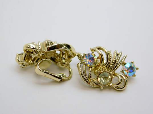 Vintage Coro Goldtone Aurora Borealis Rhinestones Textured Panels Necklace Clip On Earrings & Bracelet Set 96.3g image number 3