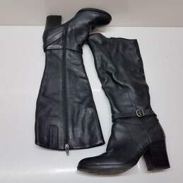 Black leather knee high heeled riding boots women's 7 alternative image