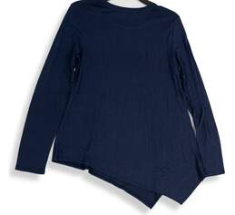 Womens Blue Long Sleeve Crew Neck Asymmetrical Hem Pullover Blouse Top Sz S alternative image