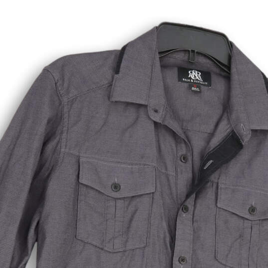 Mens Gray Collared Long Sleeve Flap Pockets Button-Up Shirt Size Medium image number 3